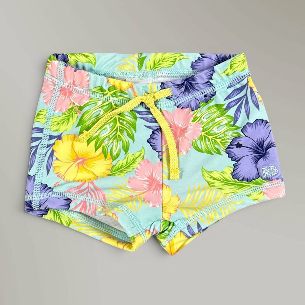 NWT RuggedButts Boys Swim Trunks UPF50+ Aloha Blossoms Floral Beach Size 6-12m